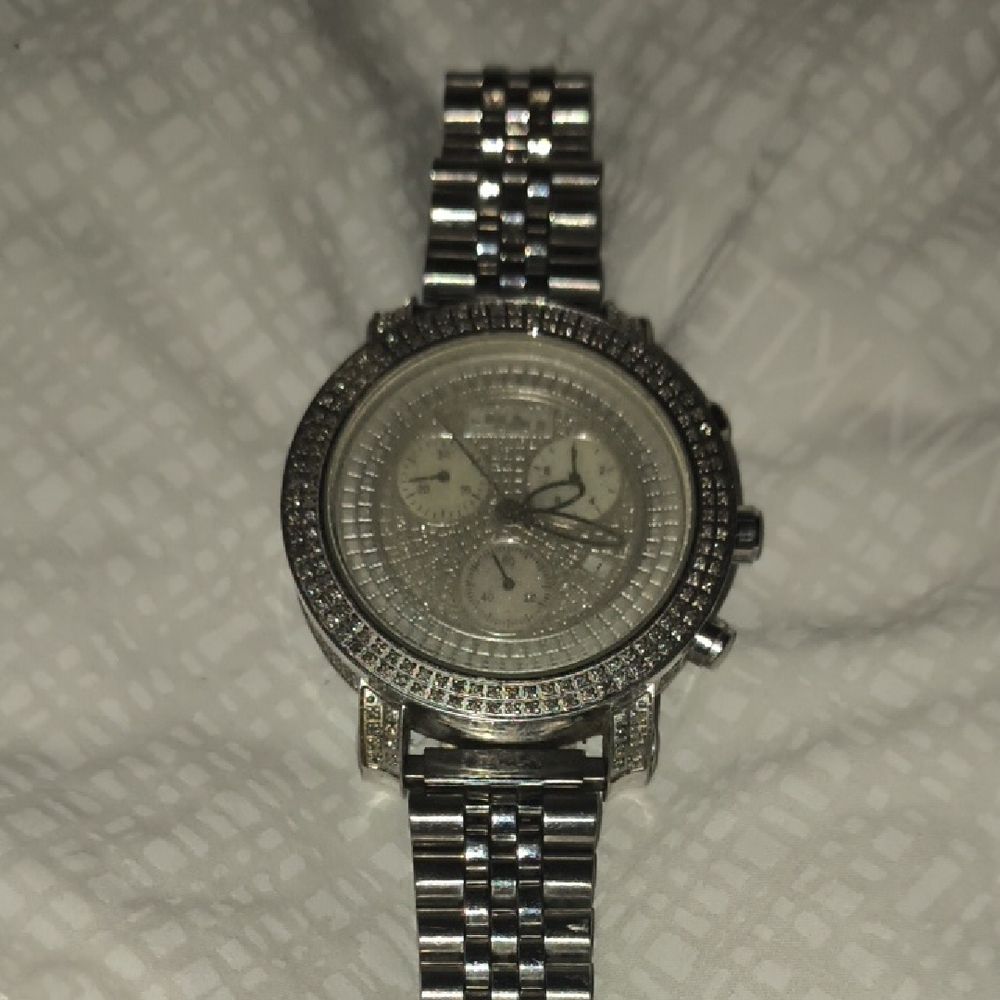 Luxurious Silver Crystal-Embellished Watch